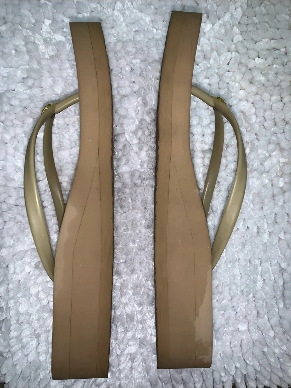 Tory Burch Taupe Flip Flop Sandals with Gold Logo